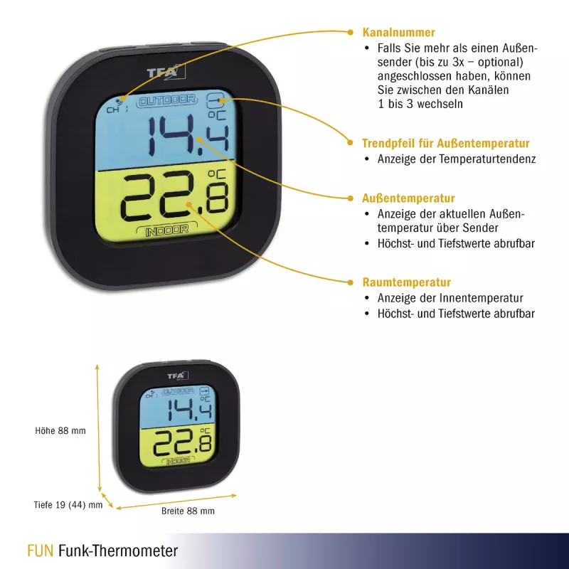TFA Dostmann Termohigrómetro digital cuadrado 1,5V 61x24x61mm negro 30.3068.01