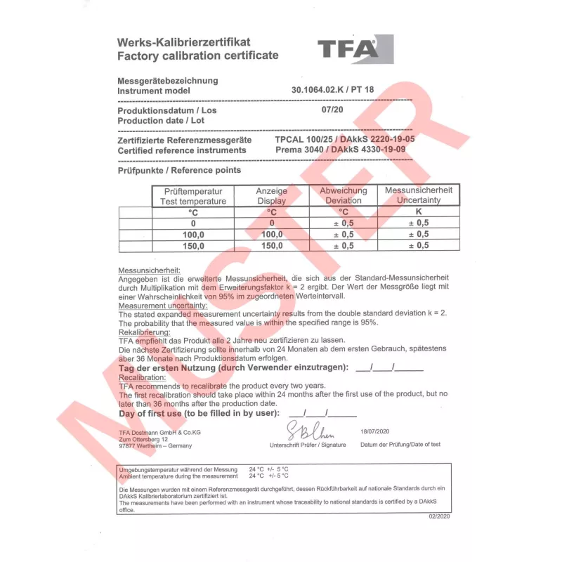TFA Dostmann 30.1064.02.K Termómetro de mano blanco °F/°C -40 a 250°C con pantalla integrada