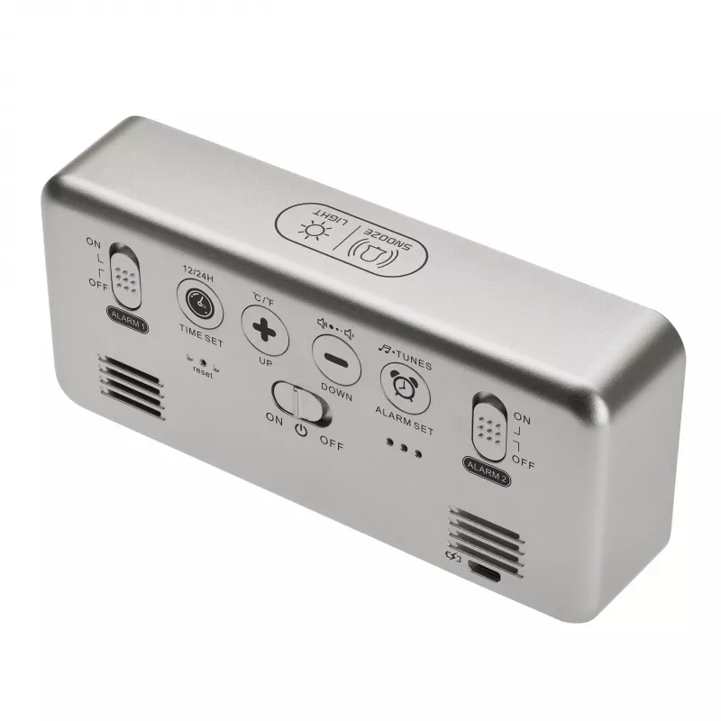 TFA Dostmann 60.2032.54 Despertador de cuarzo plateado con doble alarma
