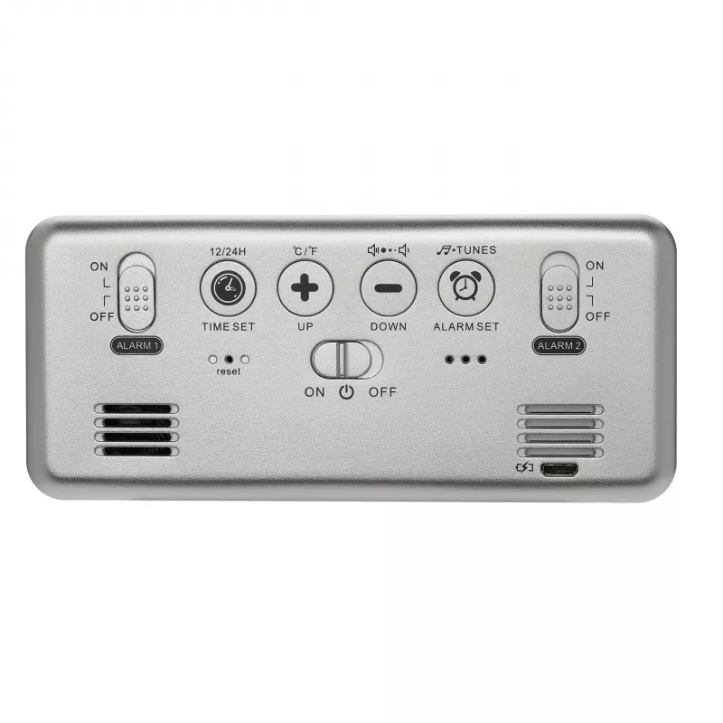 TFA Dostmann 60.2032.54 Despertador de cuarzo plateado con doble alarma