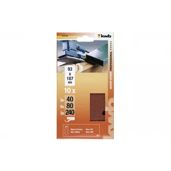 KWB 817980 Hojas de papel de lija, grano P40/P80/P240, 186 x 93 mm, 10 uds.