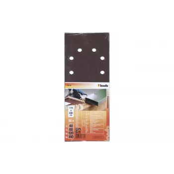 KWB 818788 Hojas de papel de lija granos mixtos P60 P80 P120 P180 280x115 mm pack de 30
