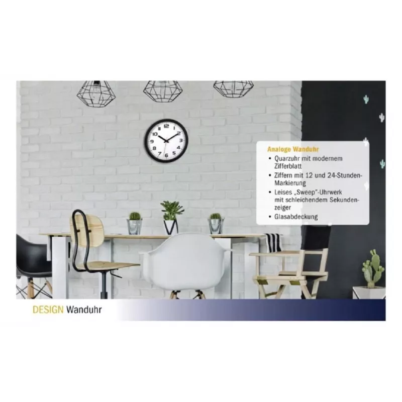 TFA Dostmann 60.3050.01 Reloj de pared de cuarzo 305 mm negro