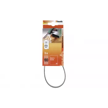 KWB 910510 Set de bandas de lija, grano 100, 457 mm x 13 mm, 3 uds.