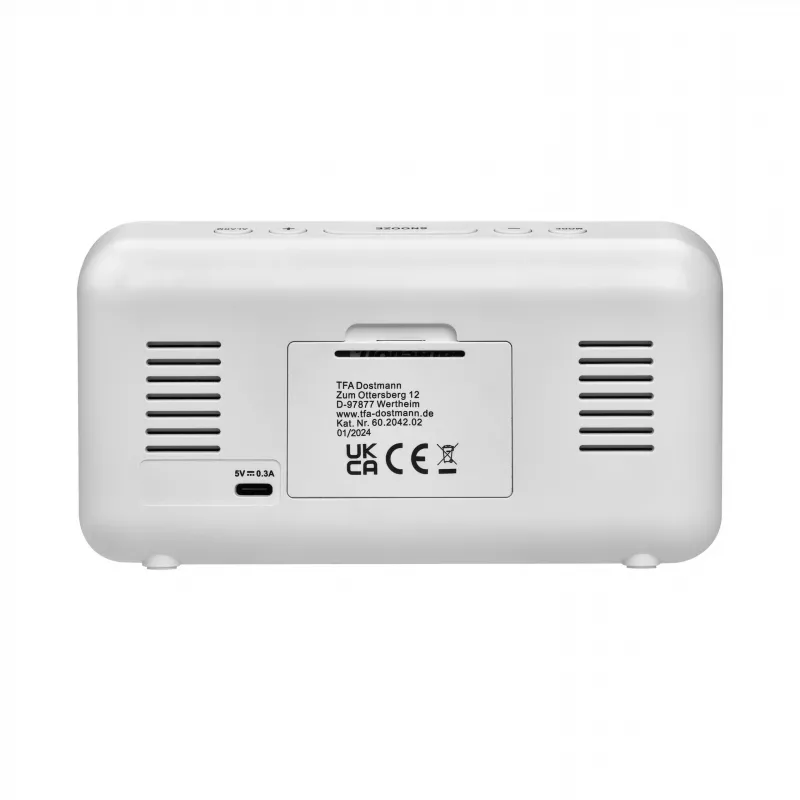 TFA Dostmann 60.2042.02 Despertador de cuarzo blanco, gris con 3 alarmas y pantalla grande