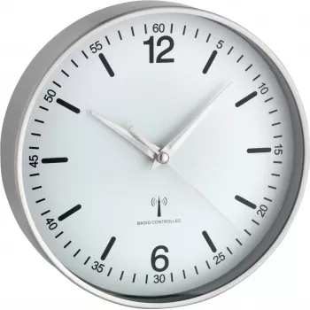 TFA Dostmann 60.3503 Reloj de pared radiocontrolado de aluminio, negro