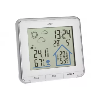 TFA Dostmann LIFE Estación meteorológica radiocontrolada con previsión 12-24 h, LCD en color, temperatura y humedad interior/exterior, reloj DCF-77, alarma de heladas, 1 sensor incluido – negro 35.1153.02