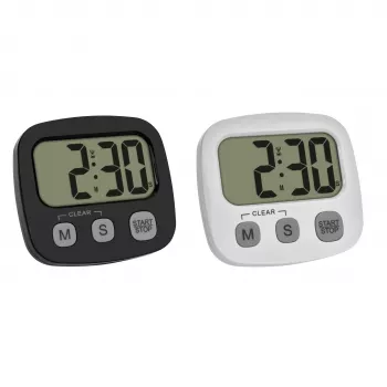 TFA Dostmann Set de 2 temporizadores digitales con cronómetro y reloj, negro y blanco (38.2057.40.02)