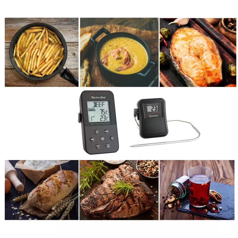 TFA Dostmann 14.1504 Termómetro de parrilla con sonda de cable, alarma, temporizador, control de temperatura interior para cocción lenta, cerdo, ternera, caza, pavo, cordero, conejo