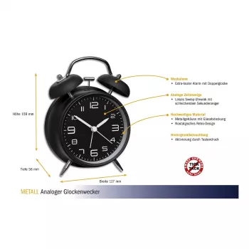 TFA Dostmann Despertador mecánico 60.1025 negro