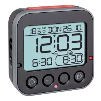 TFA Dostmann 60.2550.01 Despertador radiocontrolado negro con dos alarmas
