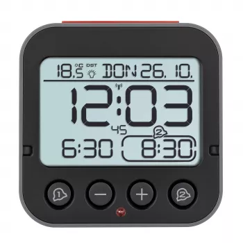 TFA Dostmann 60.2550.01 Despertador radiocontrolado negro con dos alarmas