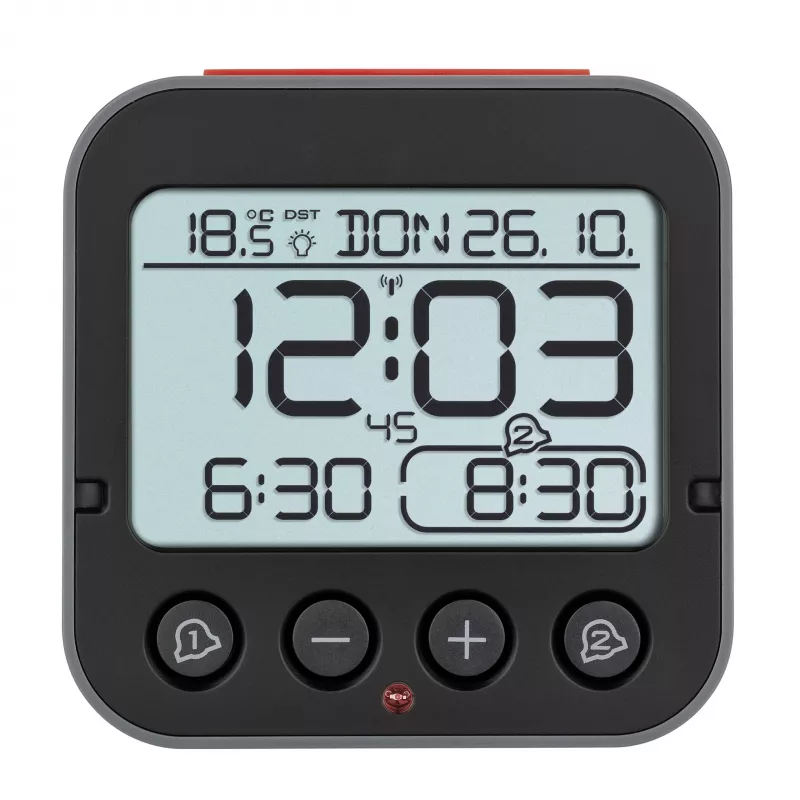 TFA Dostmann 60.2550.01 Despertador radiocontrolado negro con dos alarmas