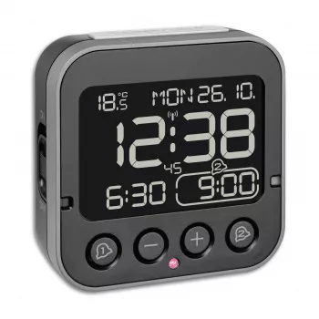TFA Dostmann 60.2552.01 Despertador radiocontrolado negro con doble alarma