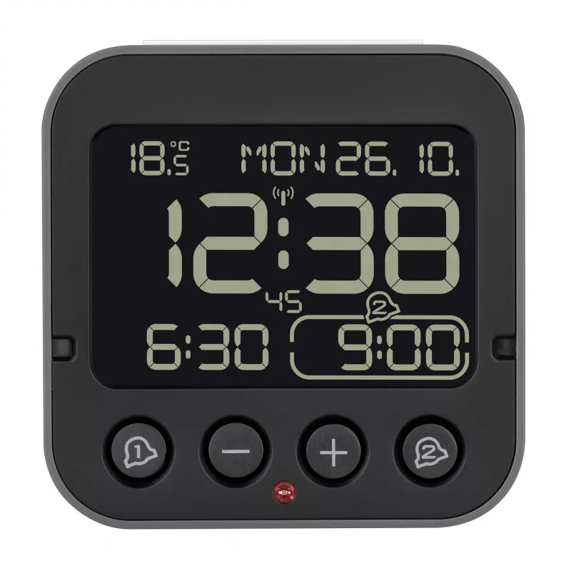 TFA Dostmann 60.2552.01 Despertador radiocontrolado negro con doble alarma