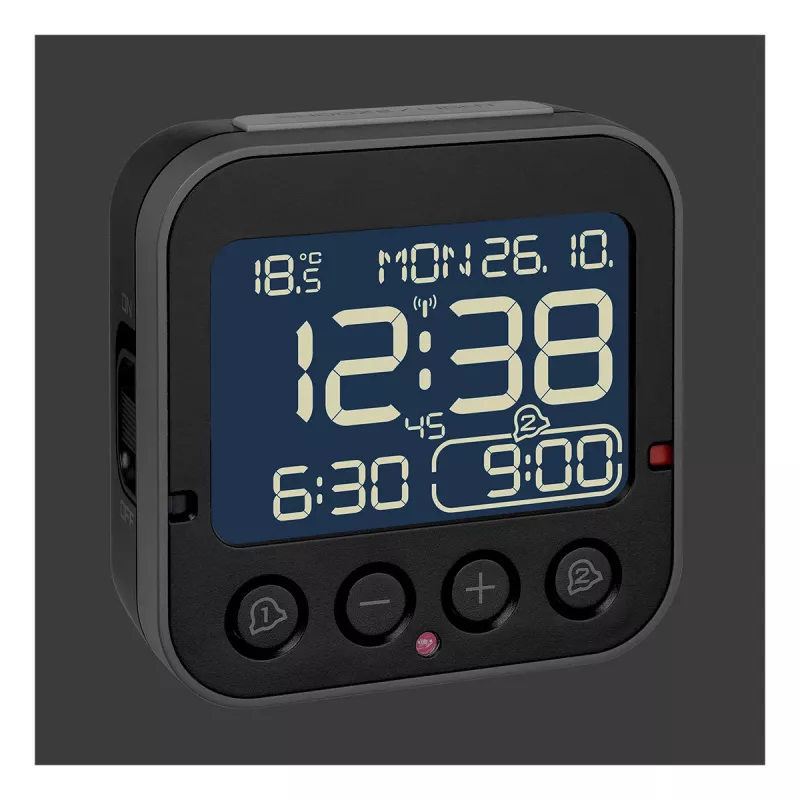 TFA Dostmann 60.2552.01 Despertador radiocontrolado negro con doble alarma