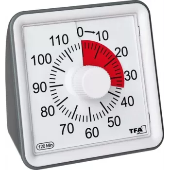 TFA DOSTMANN VISUAL Temporizador blanco analógico cuenta atrás mecánica de 60 minutos con funcionamiento silencioso y alarma acústica (38.2043.10)