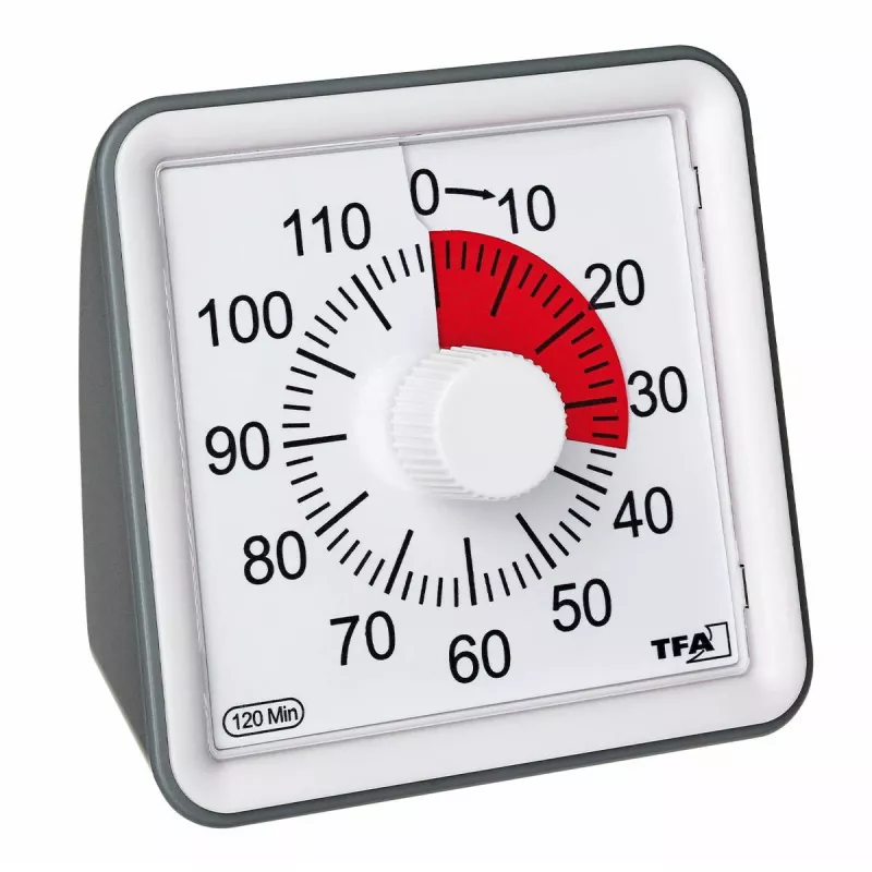 TFA DOSTMANN VISUAL Temporizador blanco analógico cuenta atrás mecánica de 60 minutos con funcionamiento silencioso y alarma acústica (38.2043.10)