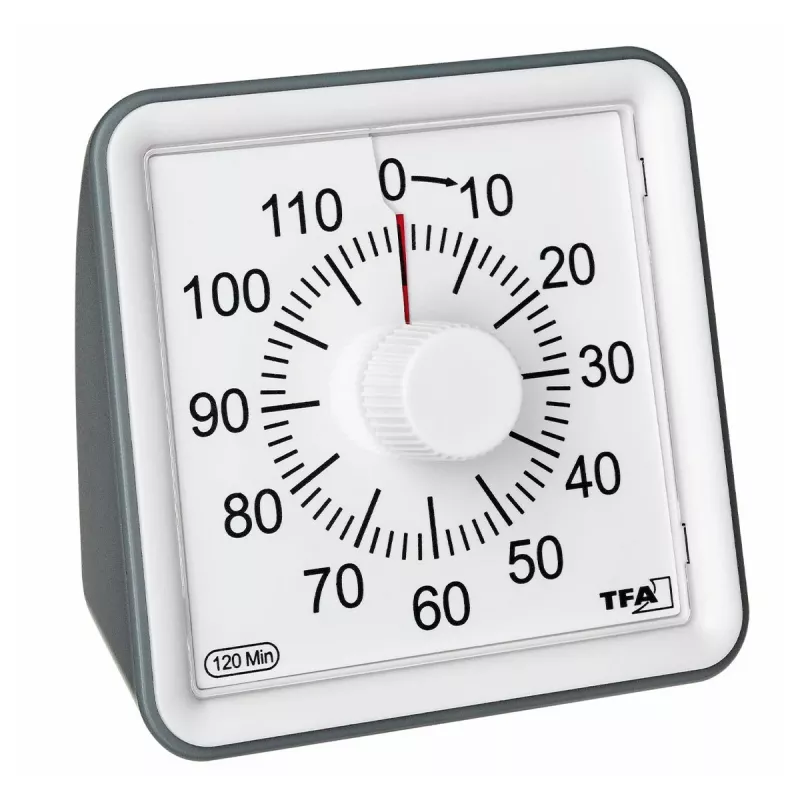 TFA DOSTMANN VISUAL Temporizador blanco analógico cuenta atrás mecánica de 60 minutos con funcionamiento silencioso y alarma acústica (38.2043.10)
