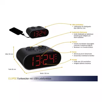 TFA Dostmann 60.2551.01 Despertador radiocontrolado negro