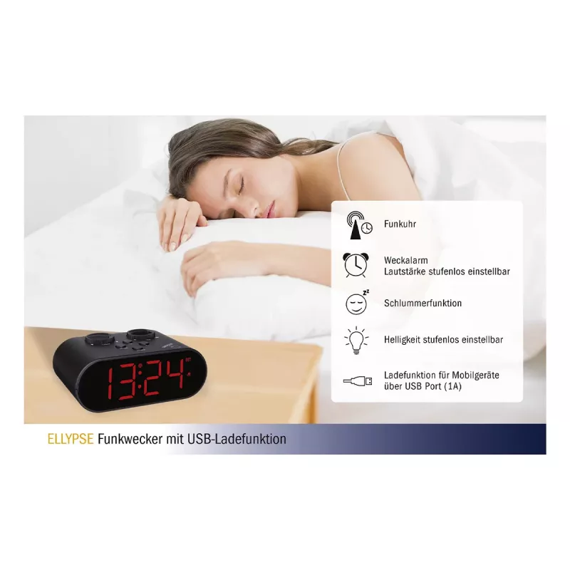 TFA Dostmann 60.2551.01 Despertador radiocontrolado negro