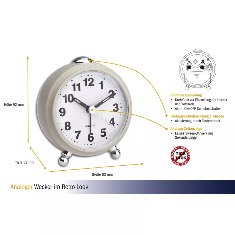 TFA Dostmann 60.1030.09 despertador de cuarzo beige
