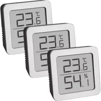 TFA Dostmann 95.2019.54 termo-higrómetro digital set de 3 para control del clima interior, blanco/plata