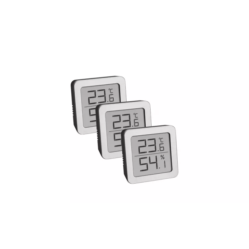 TFA Dostmann 95.2019.54 termo-higrómetro digital set de 3 para control del clima interior, blanco/plata