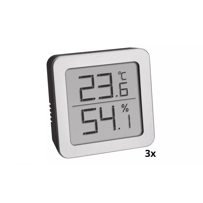 TFA Dostmann 95.2019.54 termo-higrómetro digital set de 3 para control del clima interior, blanco/plata