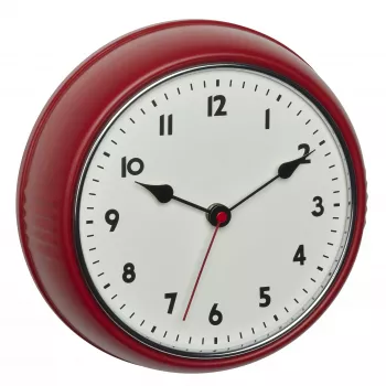 TFA Dostmann 60.3541.05 reloj de pared radiocontrolado, redondo, carcasa de metal roja, tapa de cristal, 240 mm de diámetro