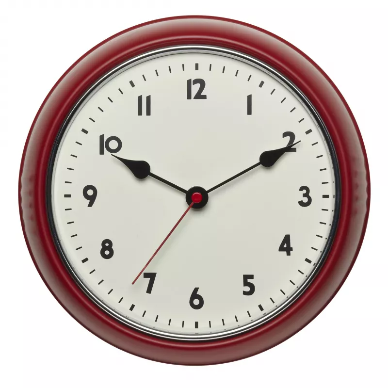 TFA Dostmann 60.3541.05 reloj de pared radiocontrolado, redondo, carcasa de metal roja, tapa de cristal, 240 mm de diámetro