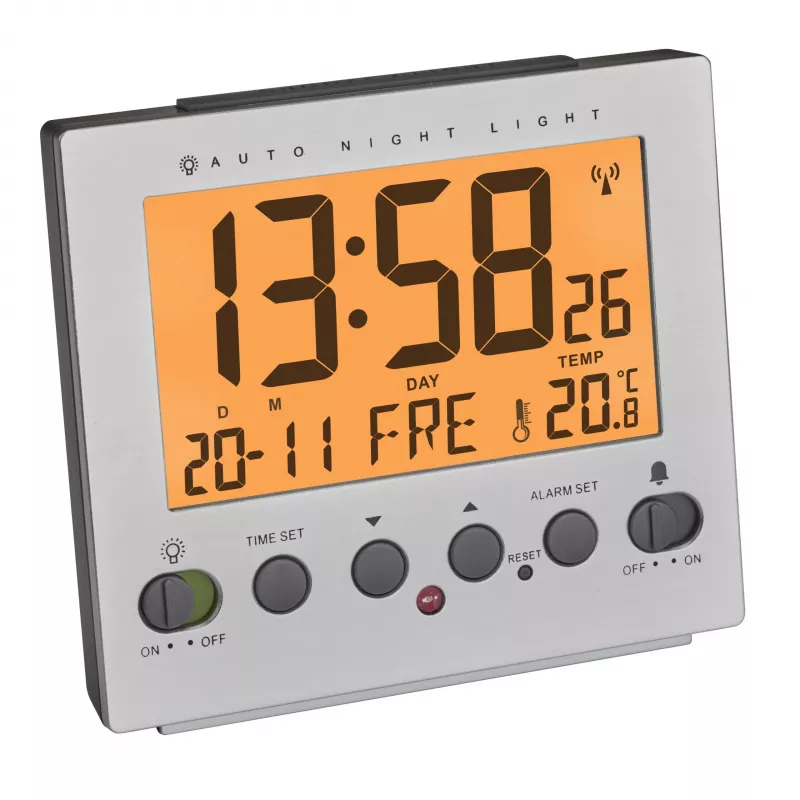TFA Dostmann 60.2561.55 despertador radiocontrolado plata