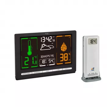 TFA Dostmann METEOCHROME Estación meteorológica inalámbrica con pantalla en color, previsión 12-24 h, sensor exterior, reloj DCF-77 35.1132.01