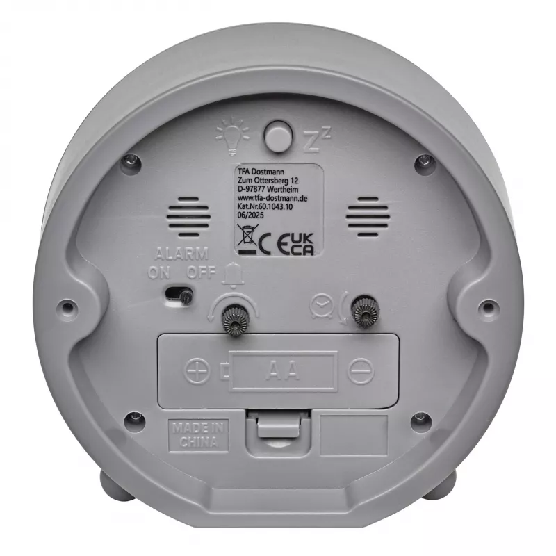TFA Dostmann 60.1043.10 Despertador de cuarzo gris con movimiento silencioso y alarma crescendo