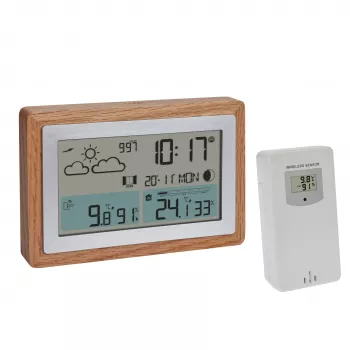 TFA Dostmann OAK Estación meteorológica inalámbrica con marco de roble y sensor exterior 35.1167.54