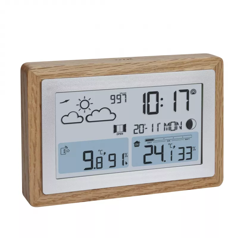 TFA Dostmann OAK Estación meteorológica inalámbrica con marco de roble y sensor exterior 35.1167.54