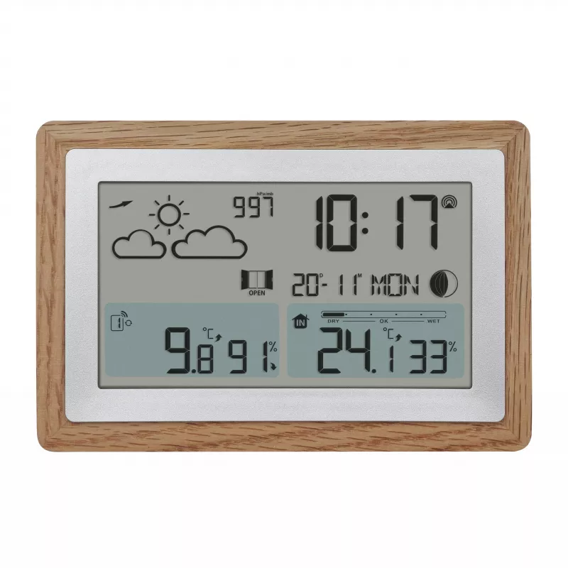 TFA Dostmann OAK Estación meteorológica inalámbrica con marco de roble y sensor exterior 35.1167.54