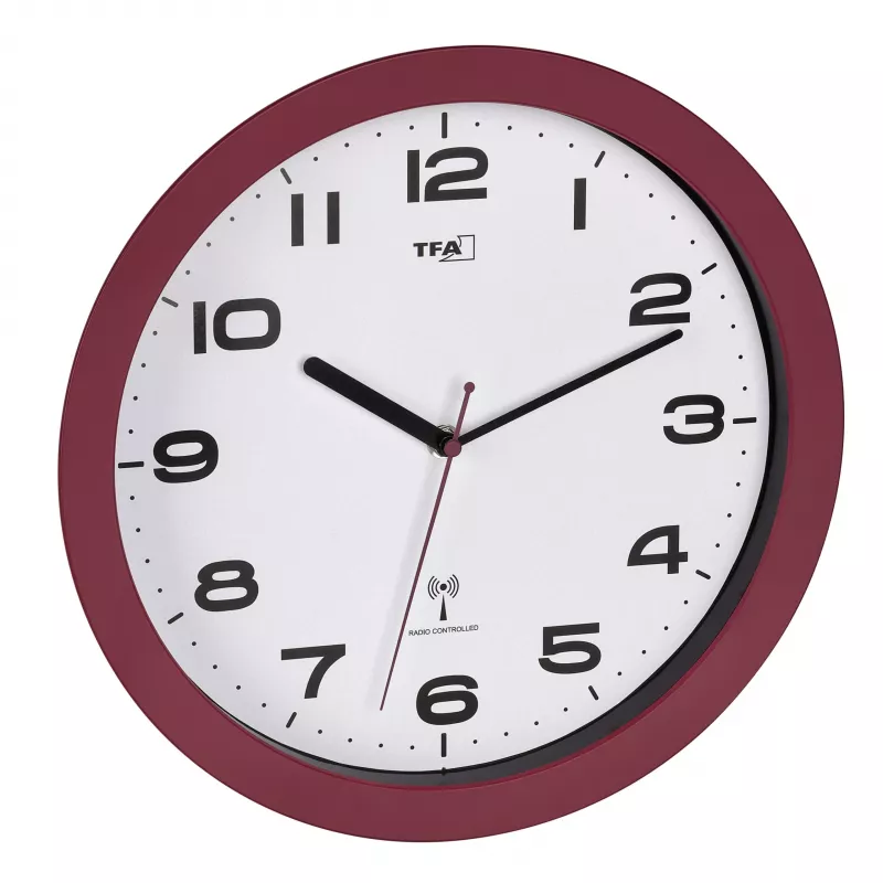 TFA Dostmann 60.3554.05 Reloj de pared inalámbrico, rojo, 320 mm de diámetro