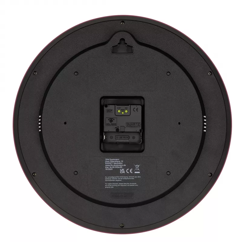TFA Dostmann 60.3554.05 Reloj de pared inalámbrico, rojo, 320 mm de diámetro
