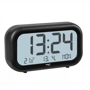 Despertador de cuarzo TFA Dostmann 60.2052.01 negro alarma extraluida pantalla grande