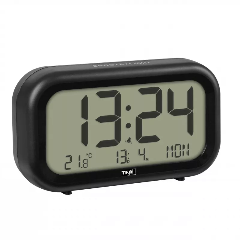 Despertador de cuarzo TFA Dostmann 60.2052.01 negro alarma extraluida pantalla grande