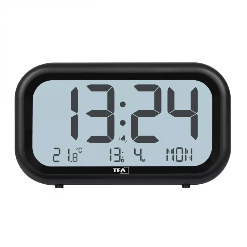Despertador de cuarzo TFA Dostmann 60.2052.01 negro alarma extraluida pantalla grande