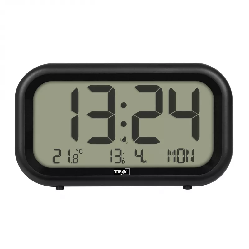 Despertador de cuarzo TFA Dostmann 60.2052.01 negro alarma extraluida pantalla grande