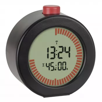 TFA Dostmann 60.2569.01 Despertador radiocontrolado, pantalla grande, temporizador, negro/rojo
