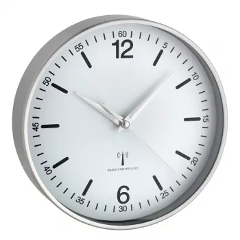 TFA DOSTMANN reloj de pared inalámbrico 60.3503.02, 195 mm de diámetro, marco de aluminio, esfera blanca, plata