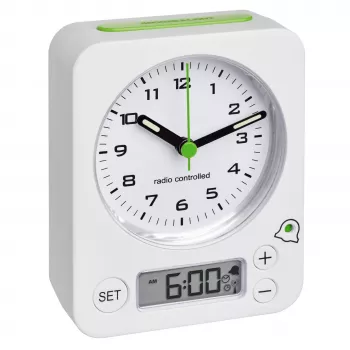 TFA Dostmann Despertador radiofónico 60.1511.02 blanco con manecillas luminosas