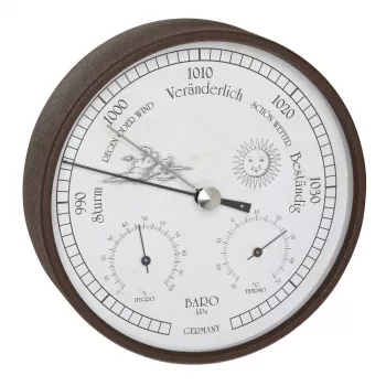 TFA Dostmann 20.2027.08 Estación meteorológica analógica con barómetro, termómetro e higrómetro, esfera blanca, bisel de latón, montaje en pared