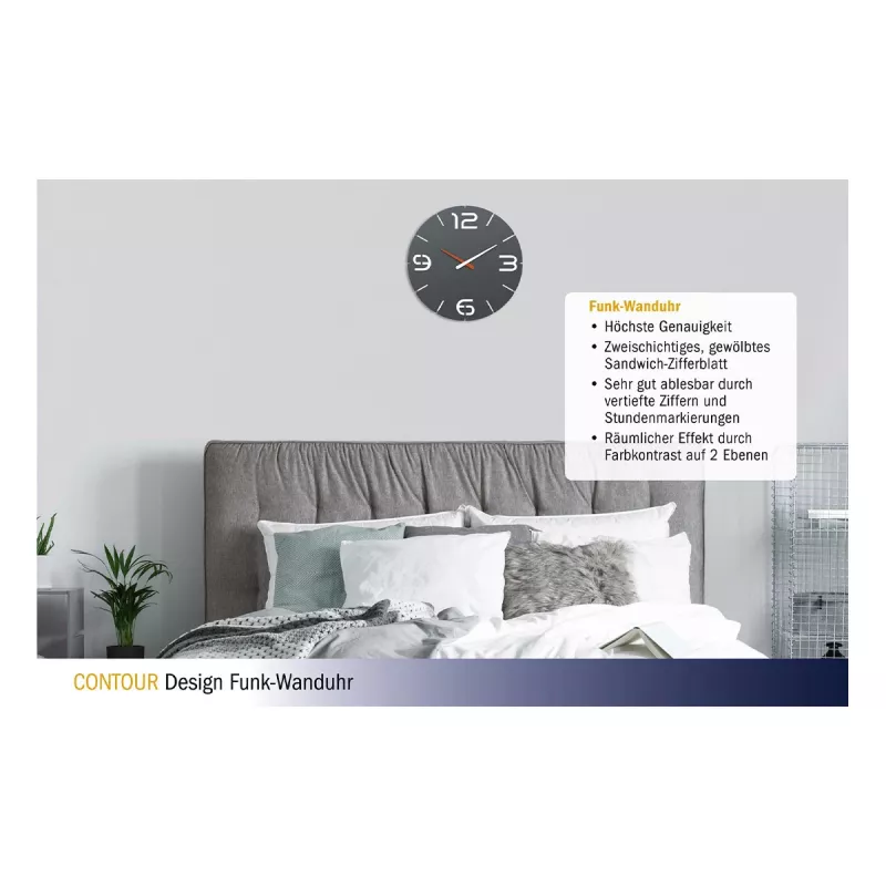 TFA Dostmann Reloj de pared radiofónico de diseño Contour, negro/blanco (60.3536.10)