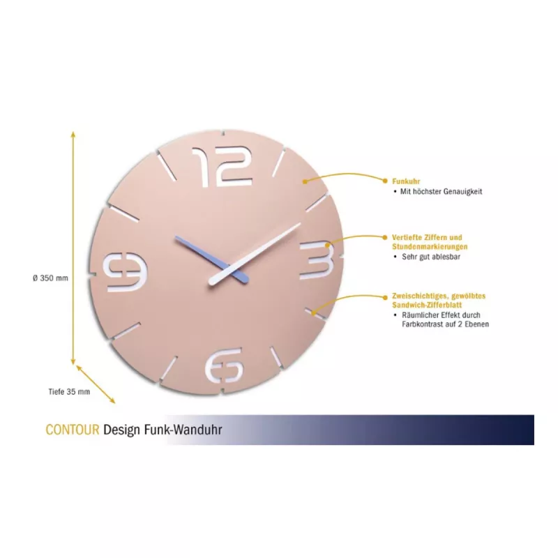 TFA Dostmann Reloj de pared radiofónico de diseño Contour, rosa antiguo/blanco (60.3536.16)