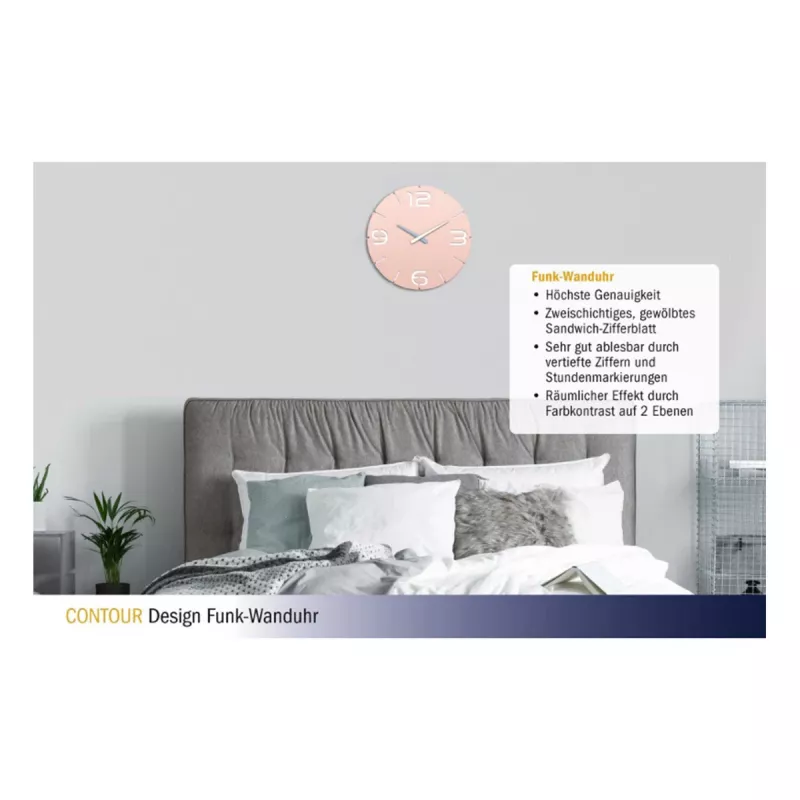 TFA Dostmann Reloj de pared radiofónico de diseño Contour, rosa antiguo/blanco (60.3536.16)